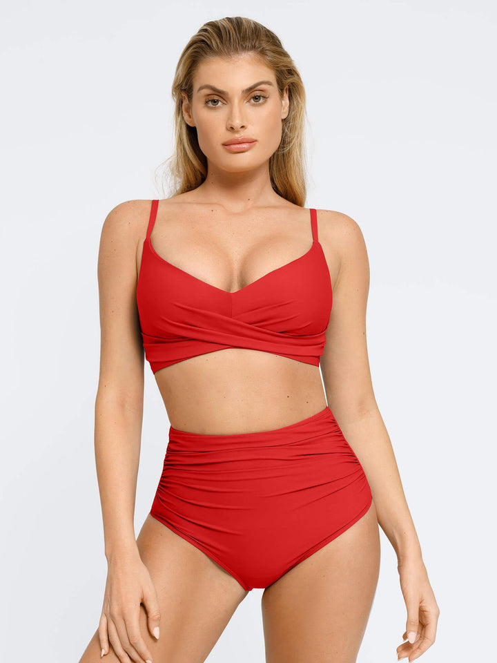 Shapewear Ruched Sculpting Bikini Top and Bottom Set - Modefluss
