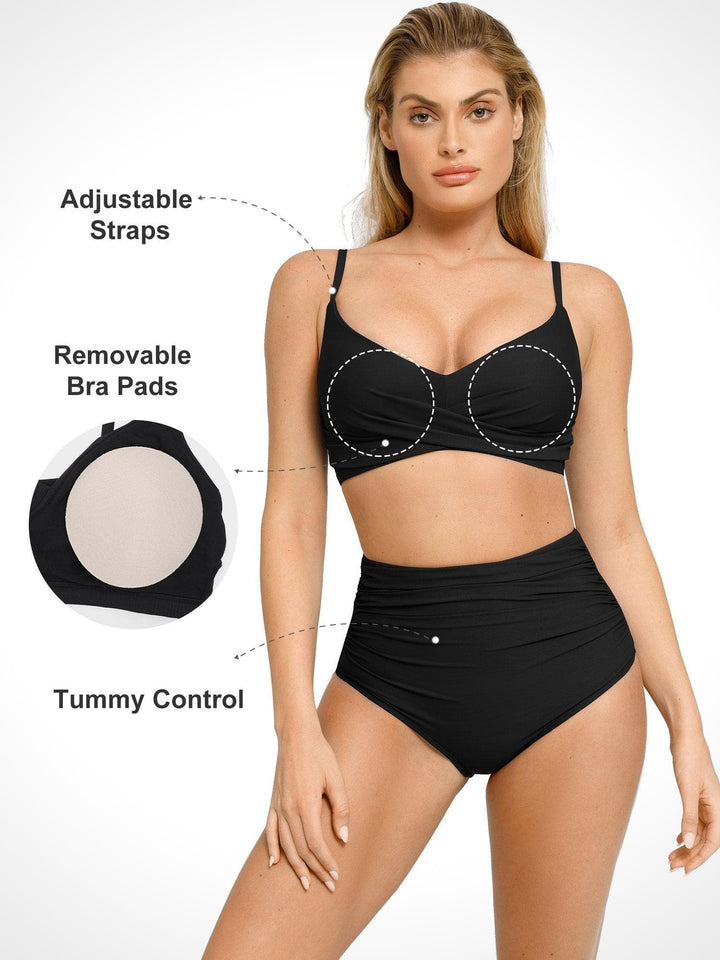 Shapewear Ruched Sculpting Bikini Top and Bottom Set - Modefluss