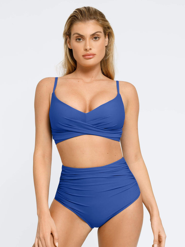 Shapewear Ruched Sculpting Bikini Top and Bottom Set - Modefluss