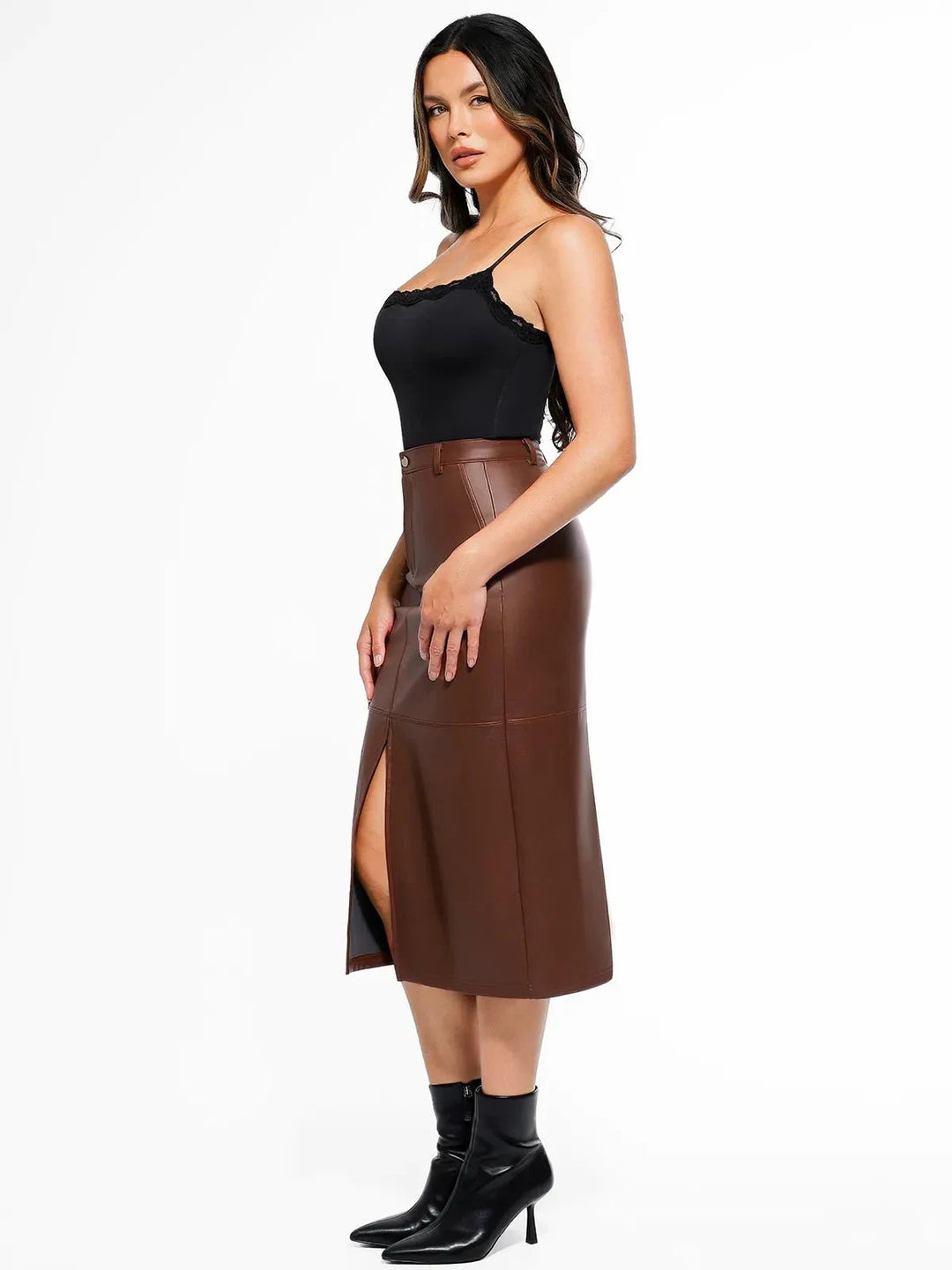 Sculpted Faux Leather Contour Skirt - Modefluss