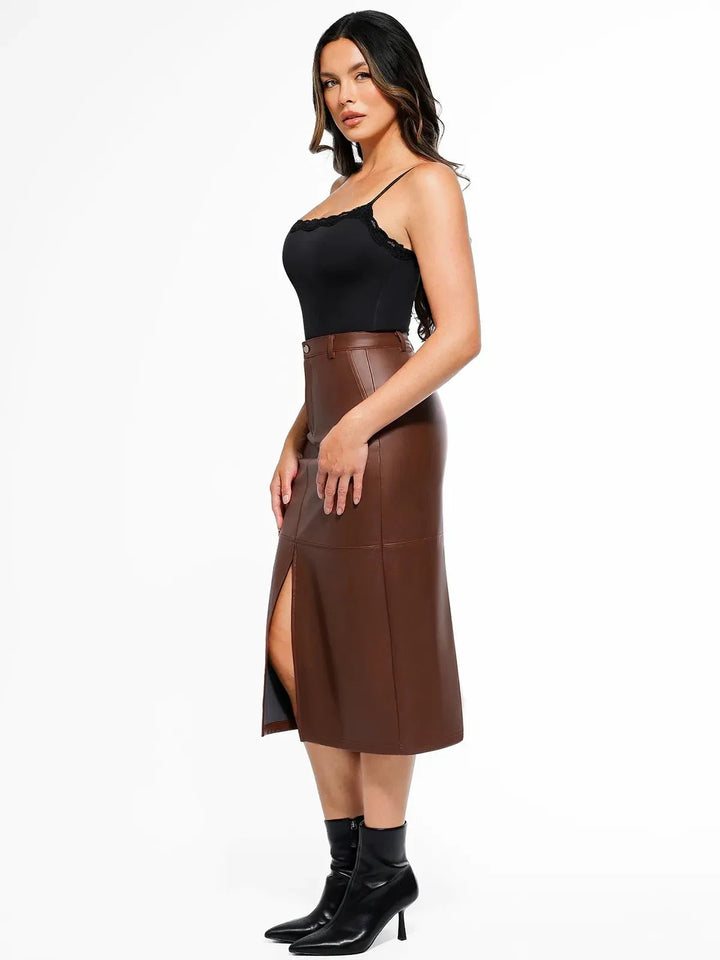 Sculpted Faux Leather Contour Skirt - Modefluss