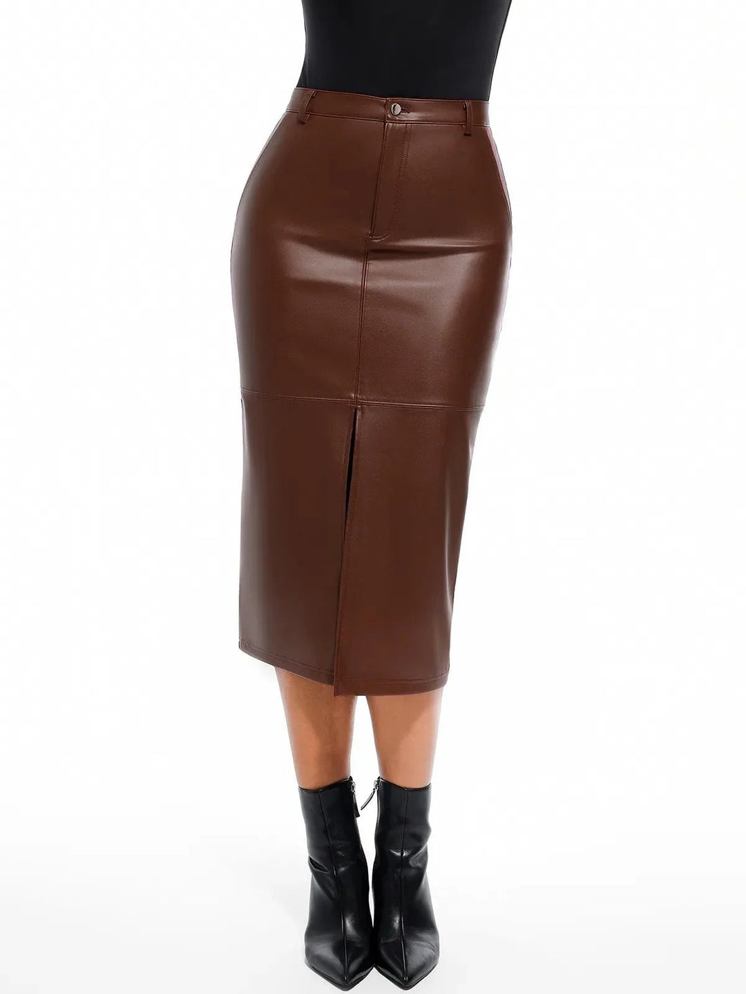 Sculpted Faux Leather Contour Skirt - Modefluss
