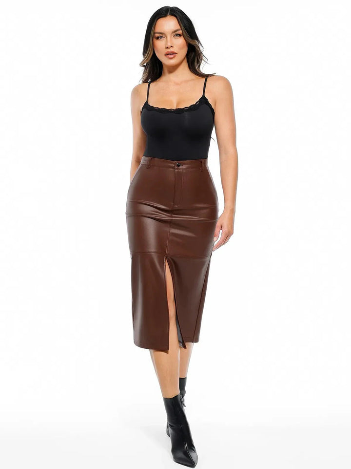 Sculpted Faux Leather Contour Skirt - Modefluss