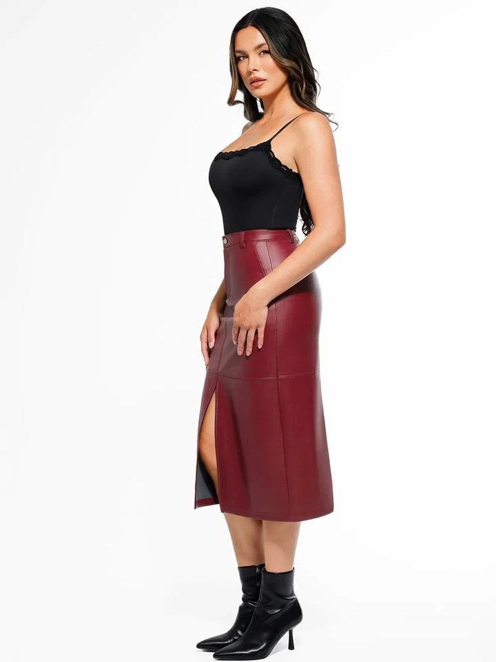Sculpted Faux Leather Contour Skirt - Modefluss