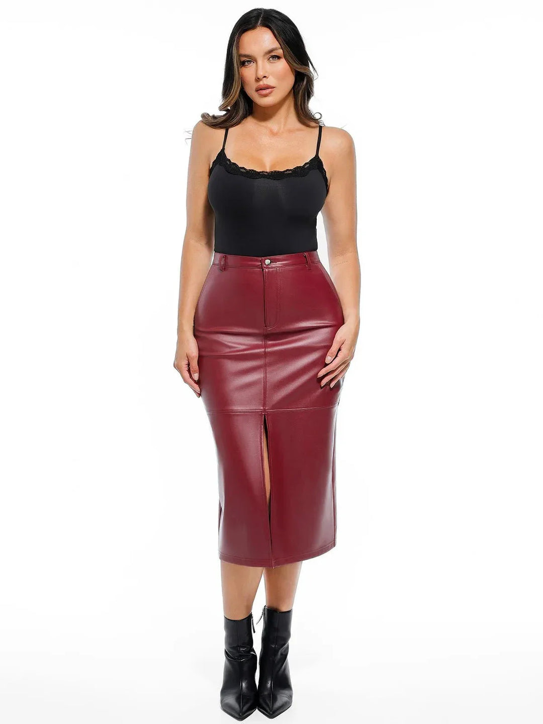 Sculpted Faux Leather Contour Skirt - Modefluss