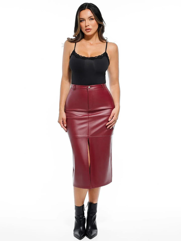 Sculpted Faux Leather Contour Skirt - Modefluss