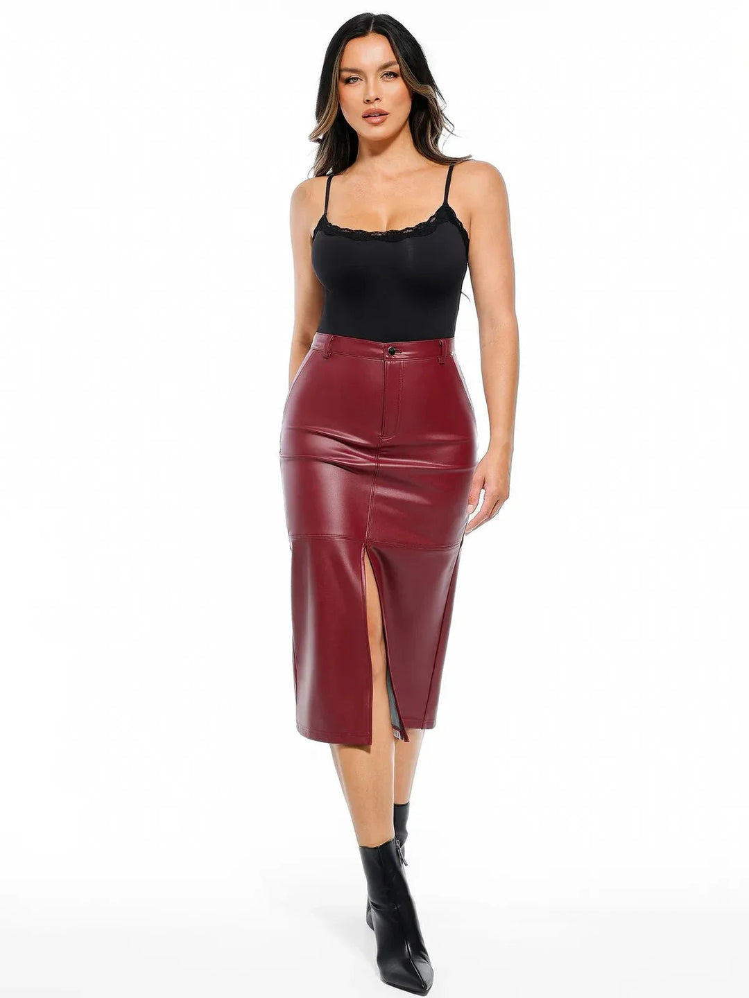 Sculpted Faux Leather Contour Skirt - Modefluss