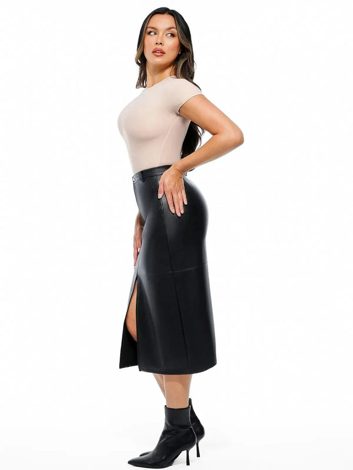 Sculpted Faux Leather Contour Skirt - Modefluss