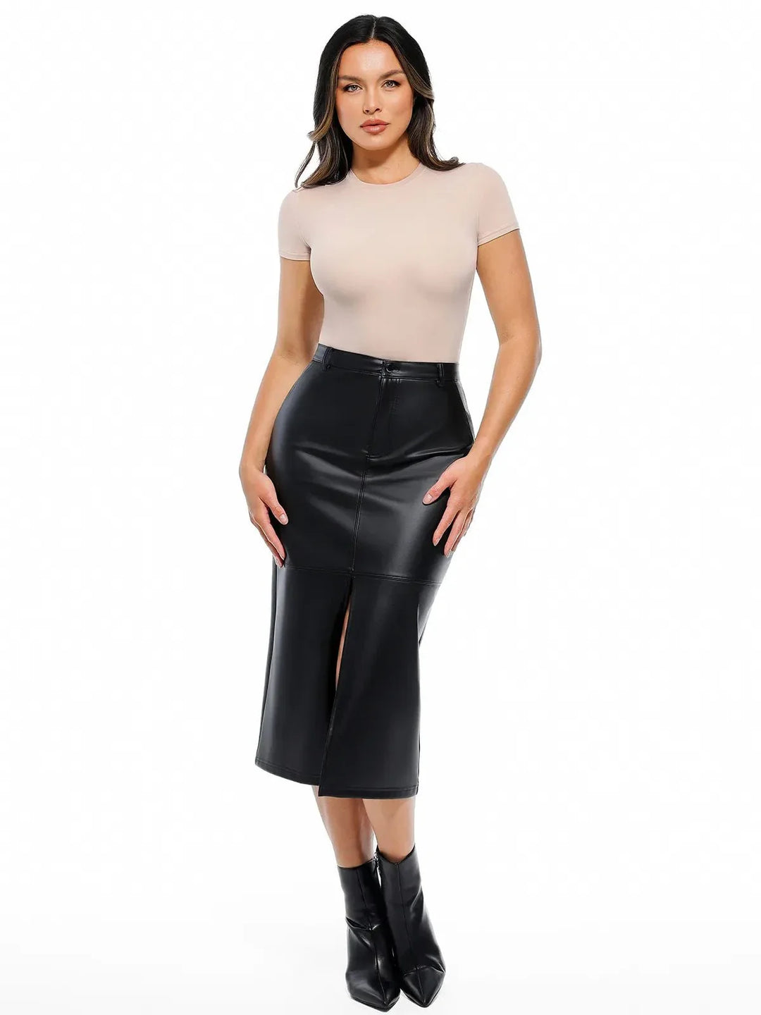 Sculpted Faux Leather Contour Skirt - Modefluss