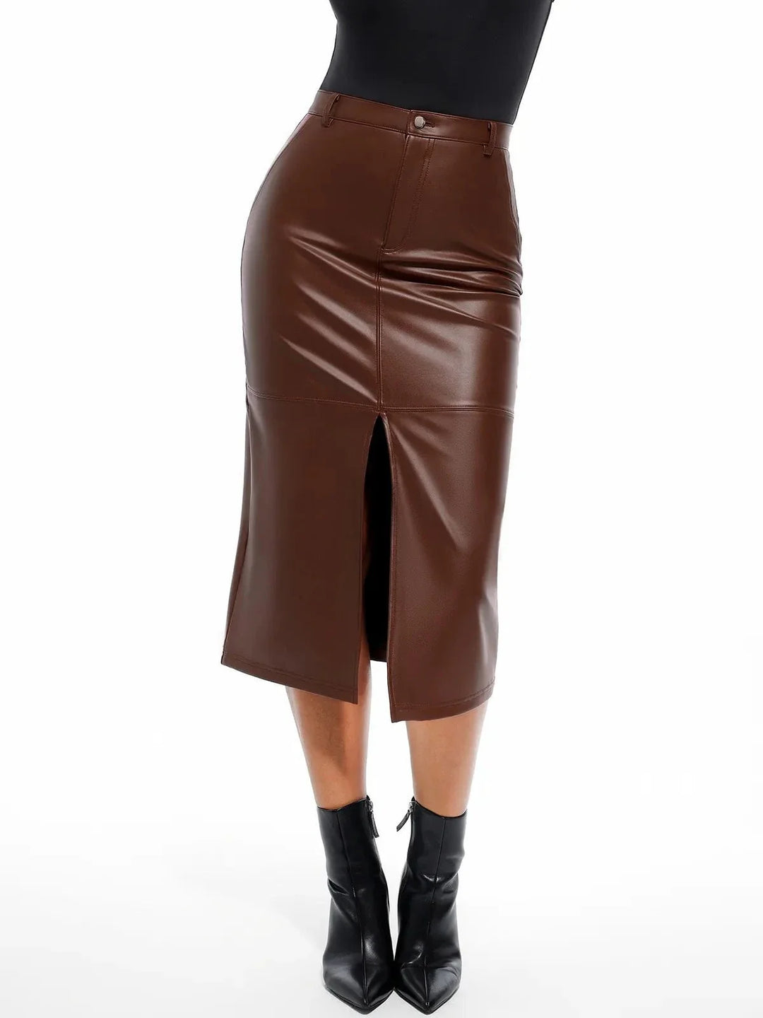Sculpted Faux Leather Contour Skirt - Modefluss