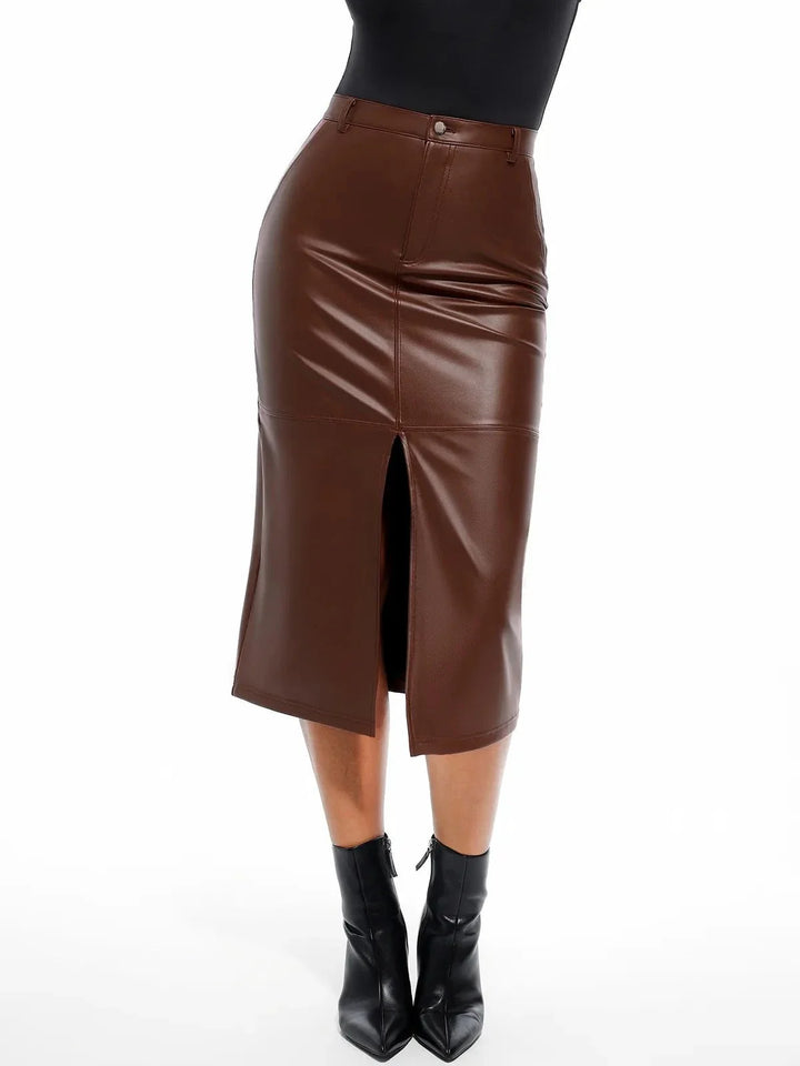 Sculpted Faux Leather Contour Skirt - Modefluss