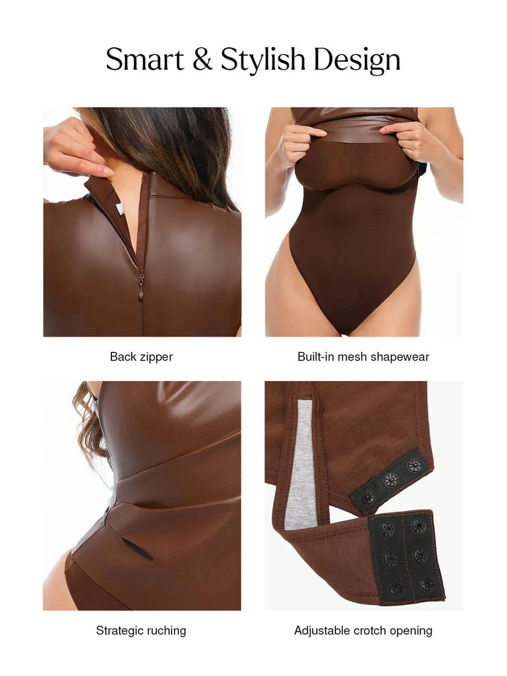 Sculpting 3-in-1 Faux Leather Bodysuit - Modefluss