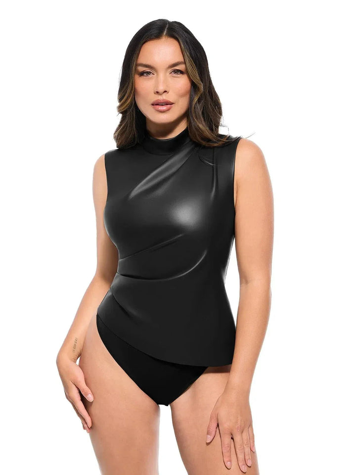 Sculpting 3-in-1 Faux Leather Bodysuit - Modefluss