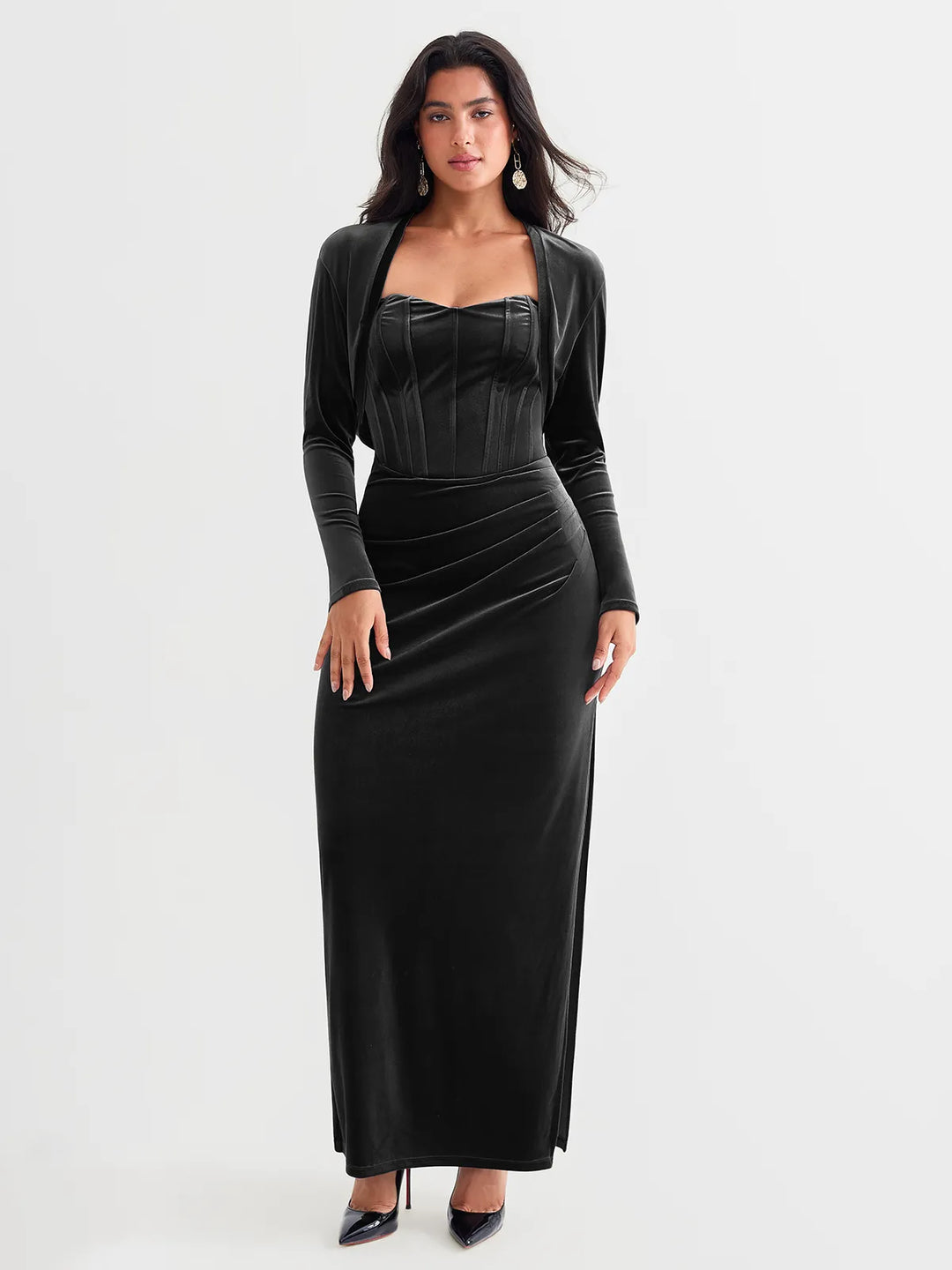 Velvet Long-Sleeve Shrug Bolero - Modefluss