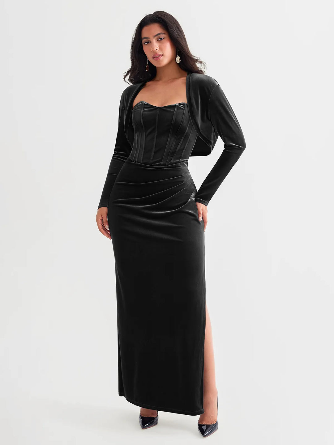Velvet Long-Sleeve Shrug Bolero - Modefluss