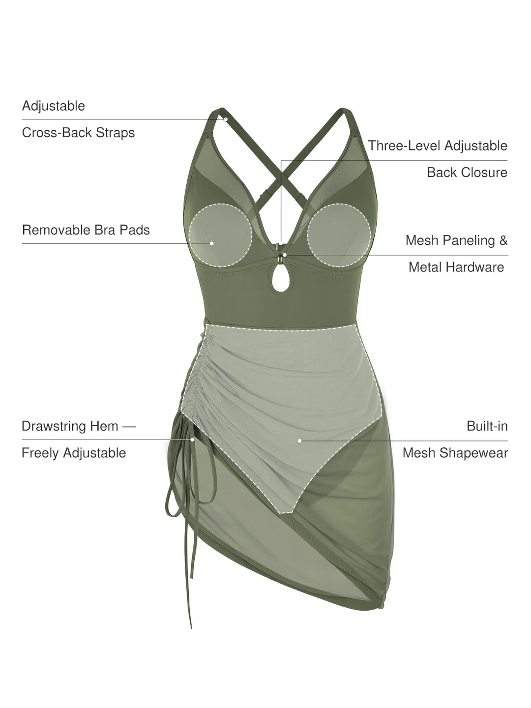 Sculpting Curve Mesh Skirt One-Piece Swimsuit - Modefluss
