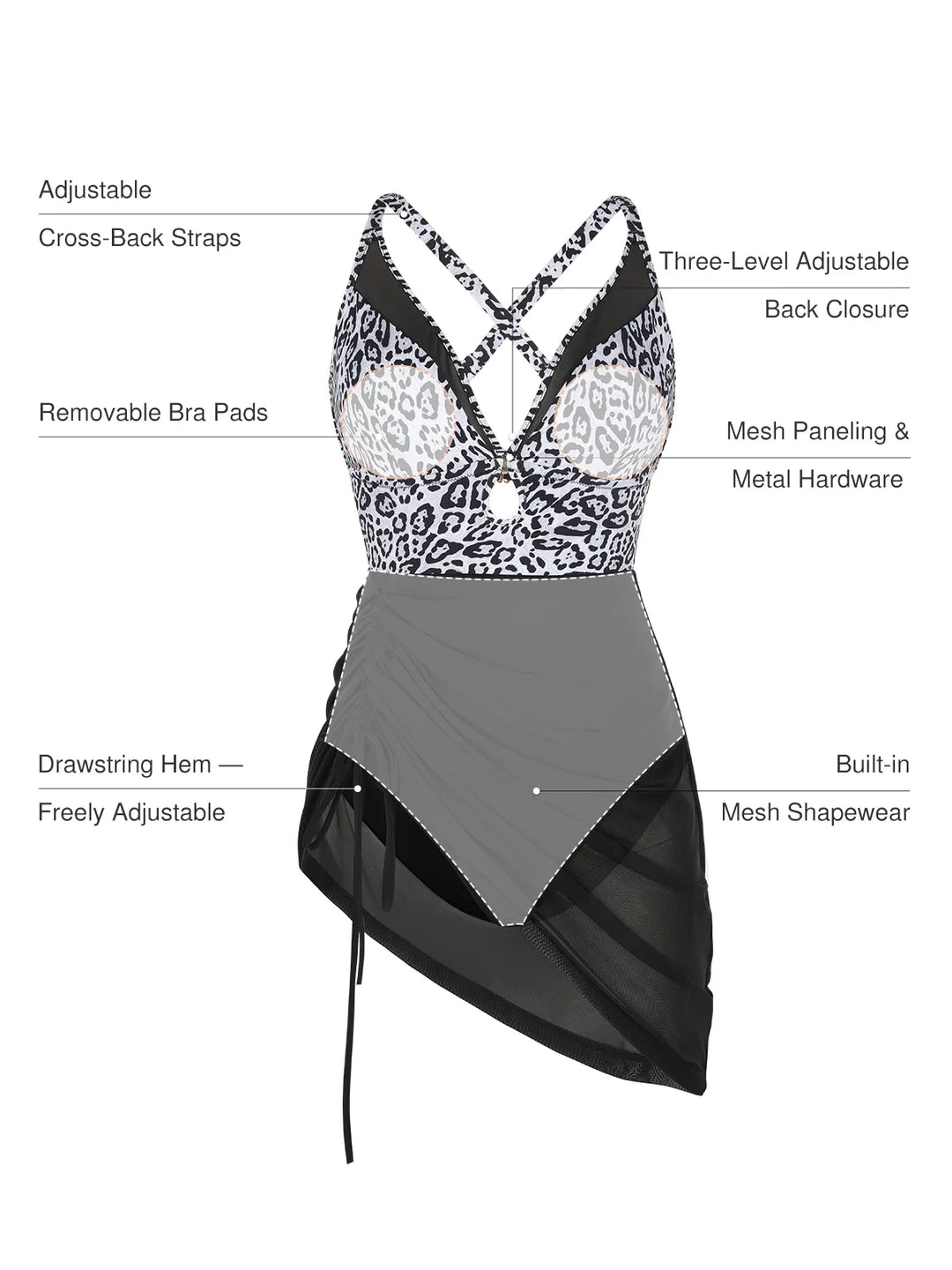Sculpting Curve Mesh Skirt One-Piece Swimsuit - Modefluss