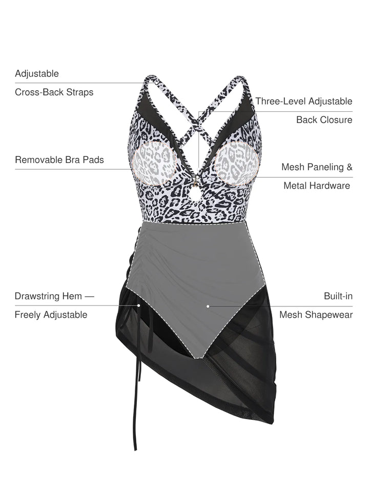Sculpting Curve Mesh Skirt One-Piece Swimsuit - Modefluss
