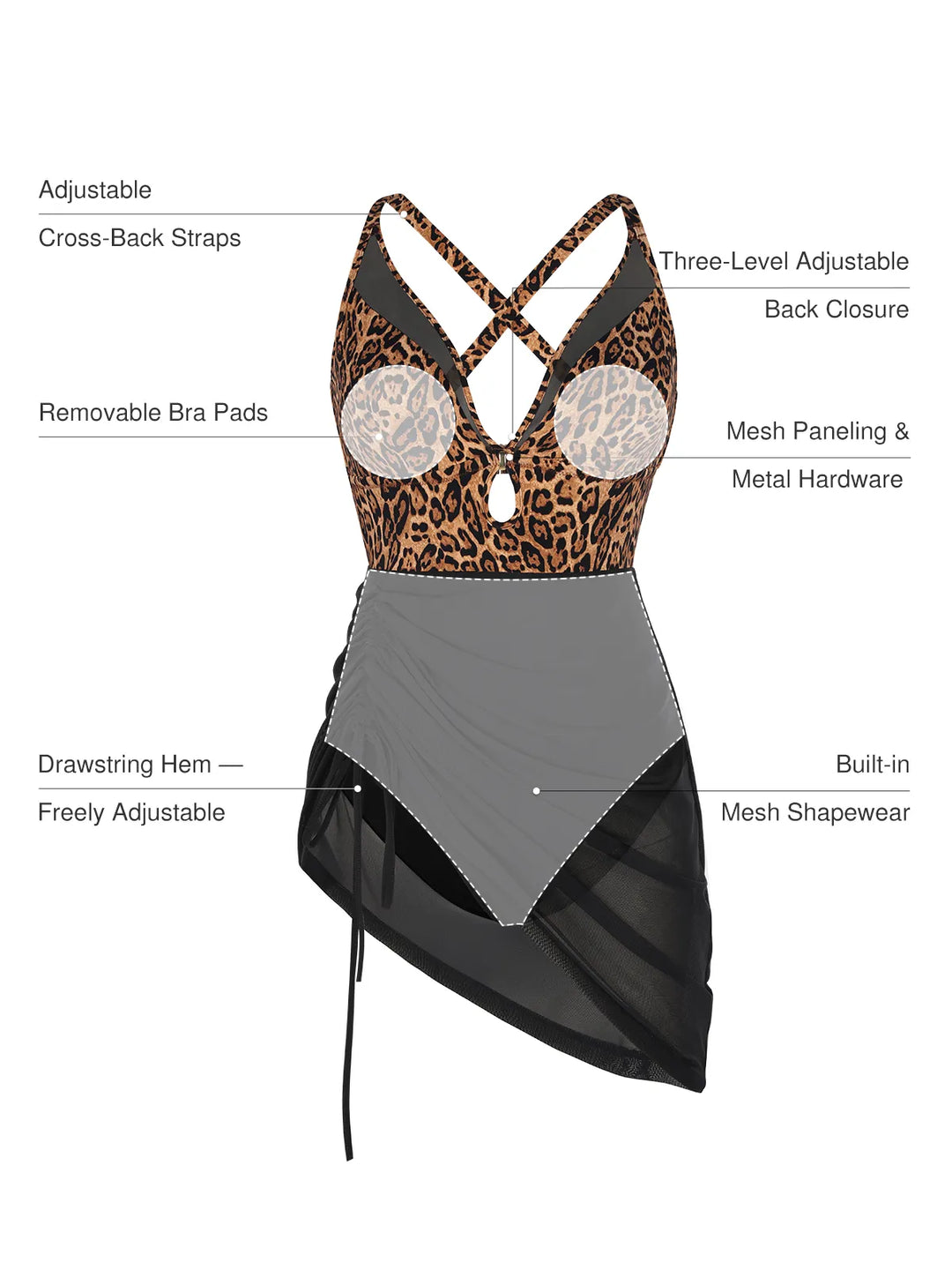 Sculpting Curve Mesh Skirt One-Piece Swimsuit - Modefluss