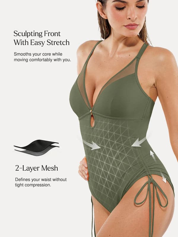 Sculpting Curve Mesh Skirt One-Piece Swimsuit - Modefluss