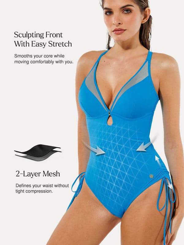 Sculpting Curve Mesh Skirt One-Piece Swimsuit - Modefluss