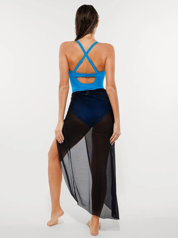 Sculpting Curve Mesh Skirt One-Piece Swimsuit - Modefluss