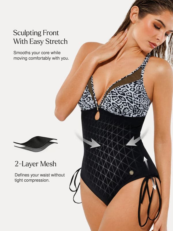 Sculpting Curve Mesh Skirt One-Piece Swimsuit - Modefluss