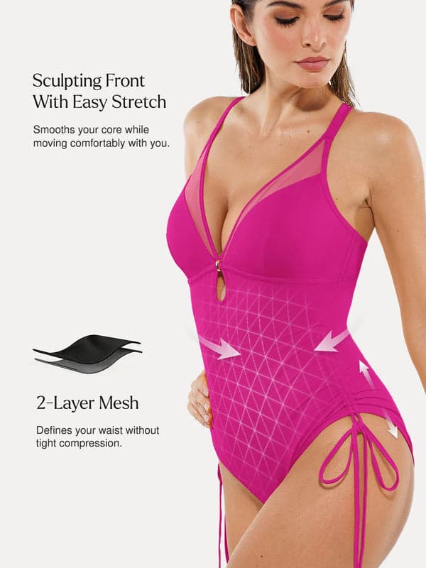 Sculpting Curve Mesh Skirt One-Piece Swimsuit - Modefluss