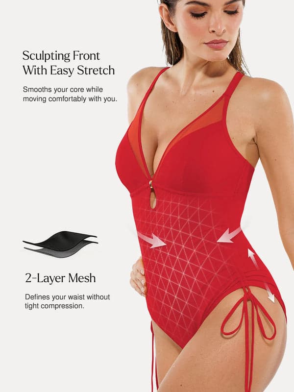 Sculpting Curve Mesh Skirt One-Piece Swimsuit - Modefluss