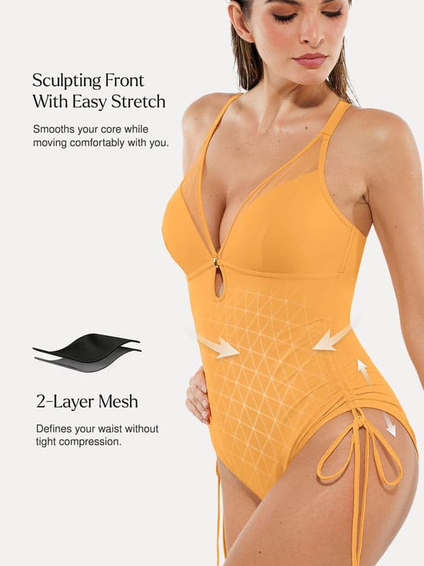 Sculpting Curve Mesh Skirt One-Piece Swimsuit - Modefluss