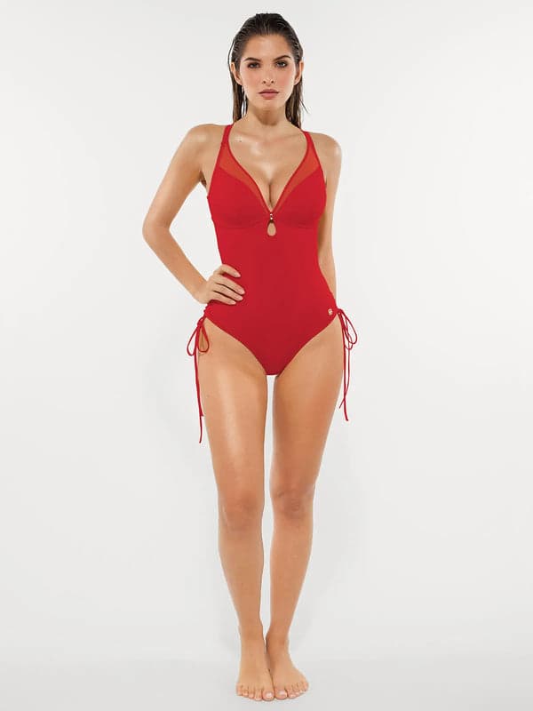Sculpting Curve Mesh Skirt One-Piece Swimsuit - Modefluss