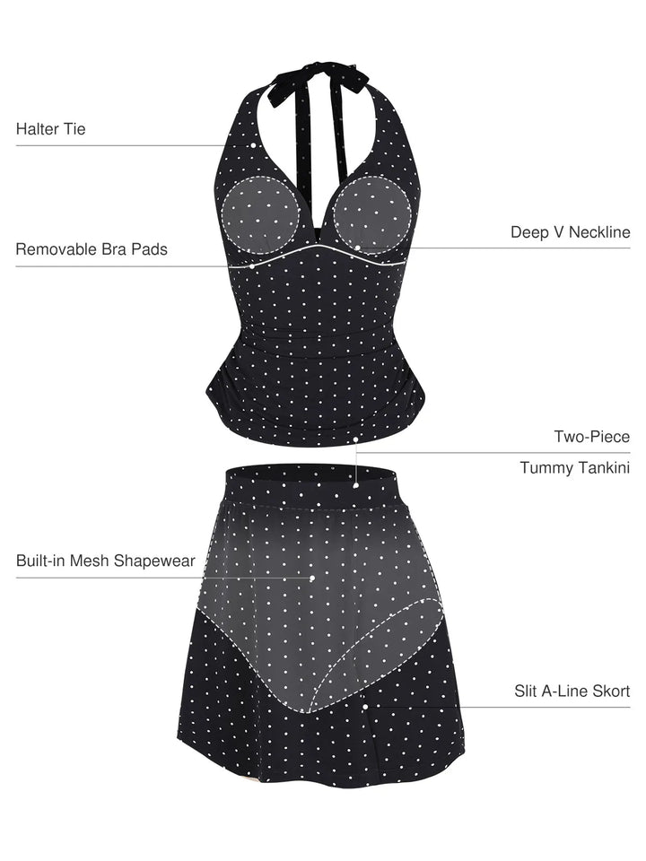 Sculpting Halter Tankini Skirt Swimsuit Set - Modefluss