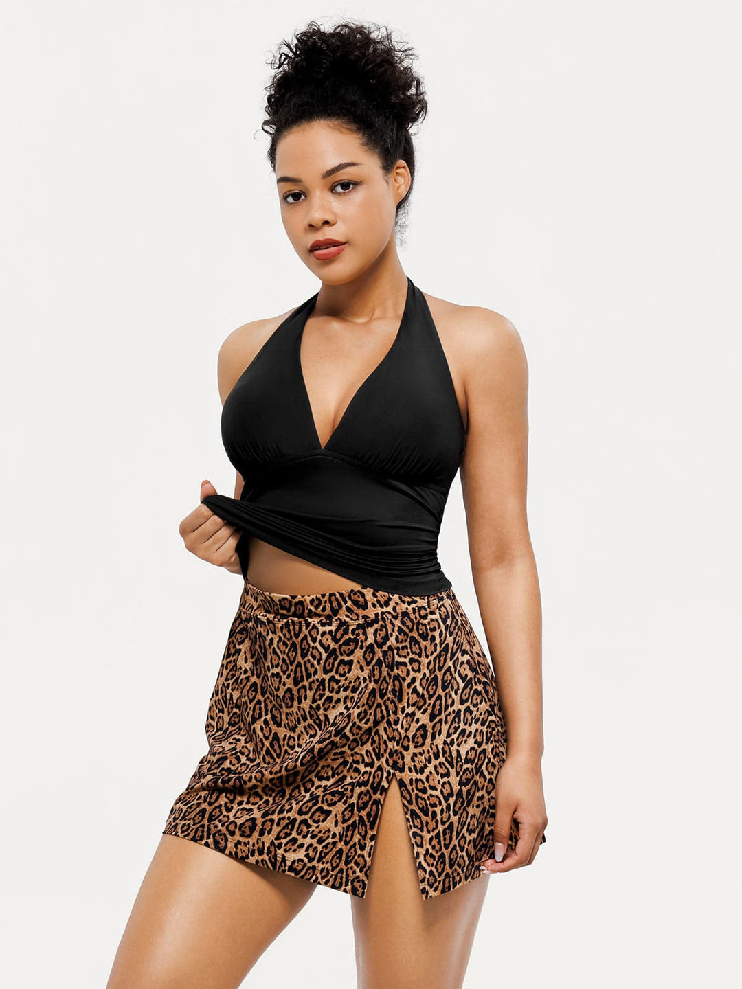 Sculpting Halter Tankini Skirt Swimsuit Set - Modefluss