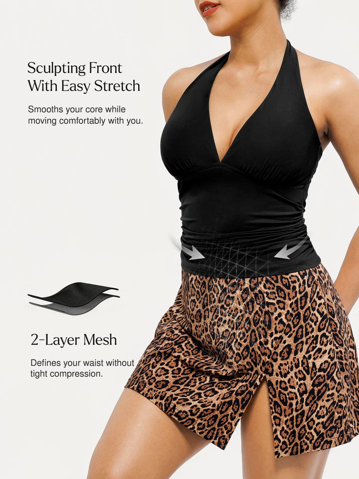 Sculpting Halter Tankini Skirt Swimsuit Set - Modefluss