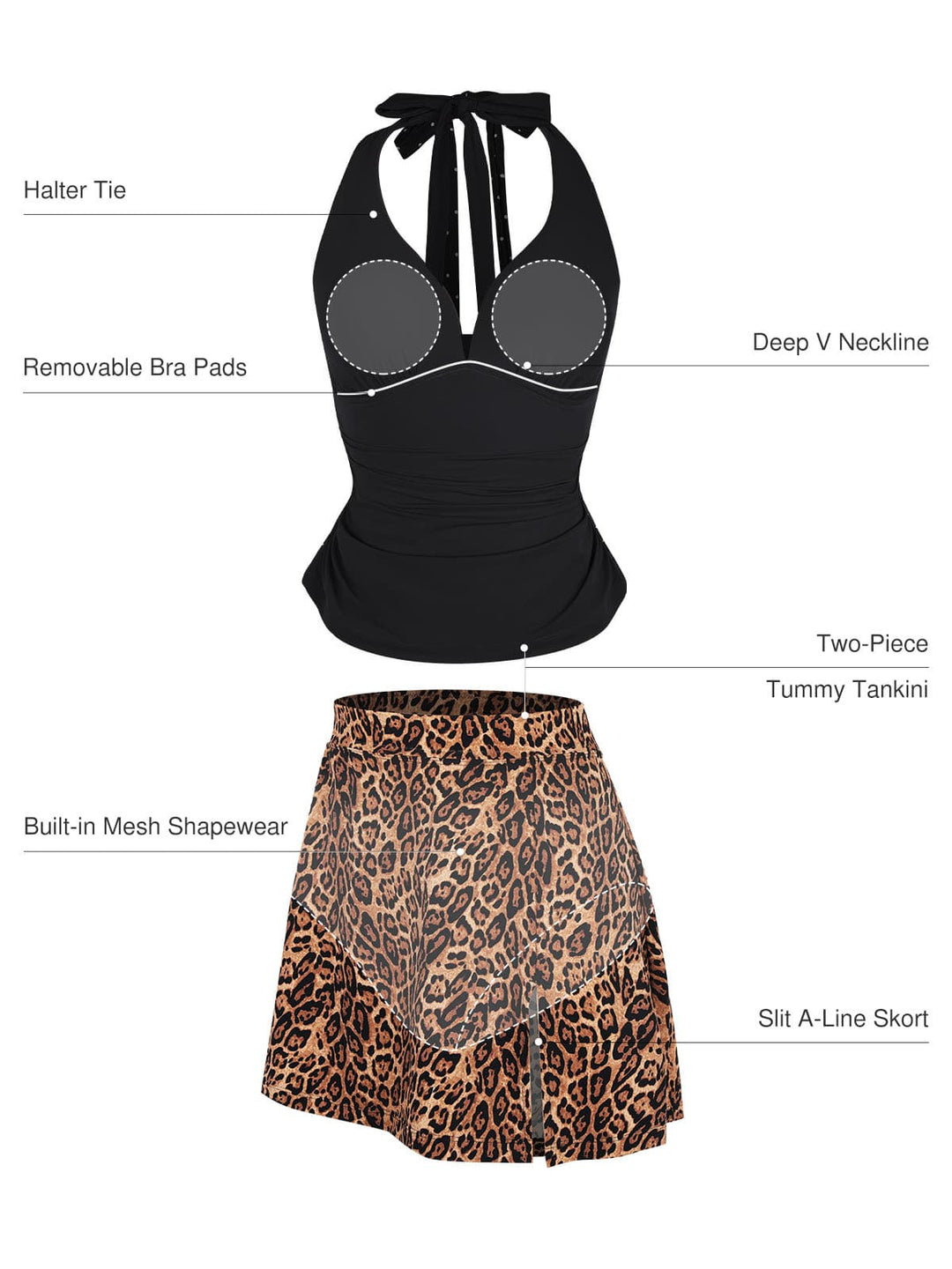 Sculpting Halter Tankini Skirt Swimsuit Set - Modefluss