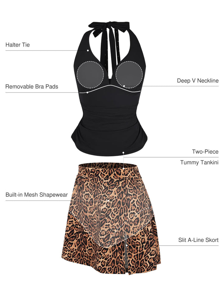 Sculpting Halter Tankini Skirt Swimsuit Set - Modefluss