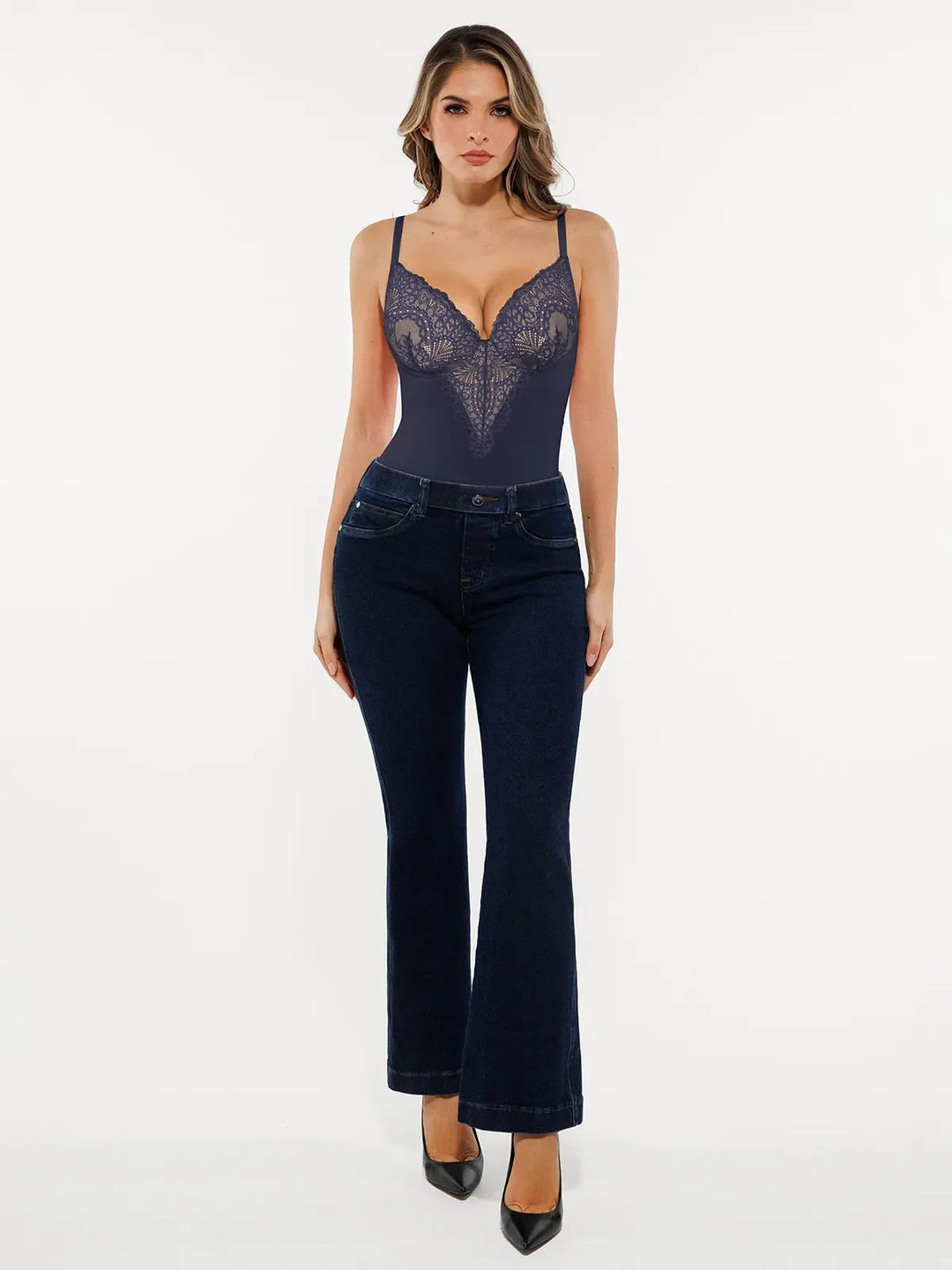 Seamless Lace V-Neck Shapewear Bodysuit - Modefluss