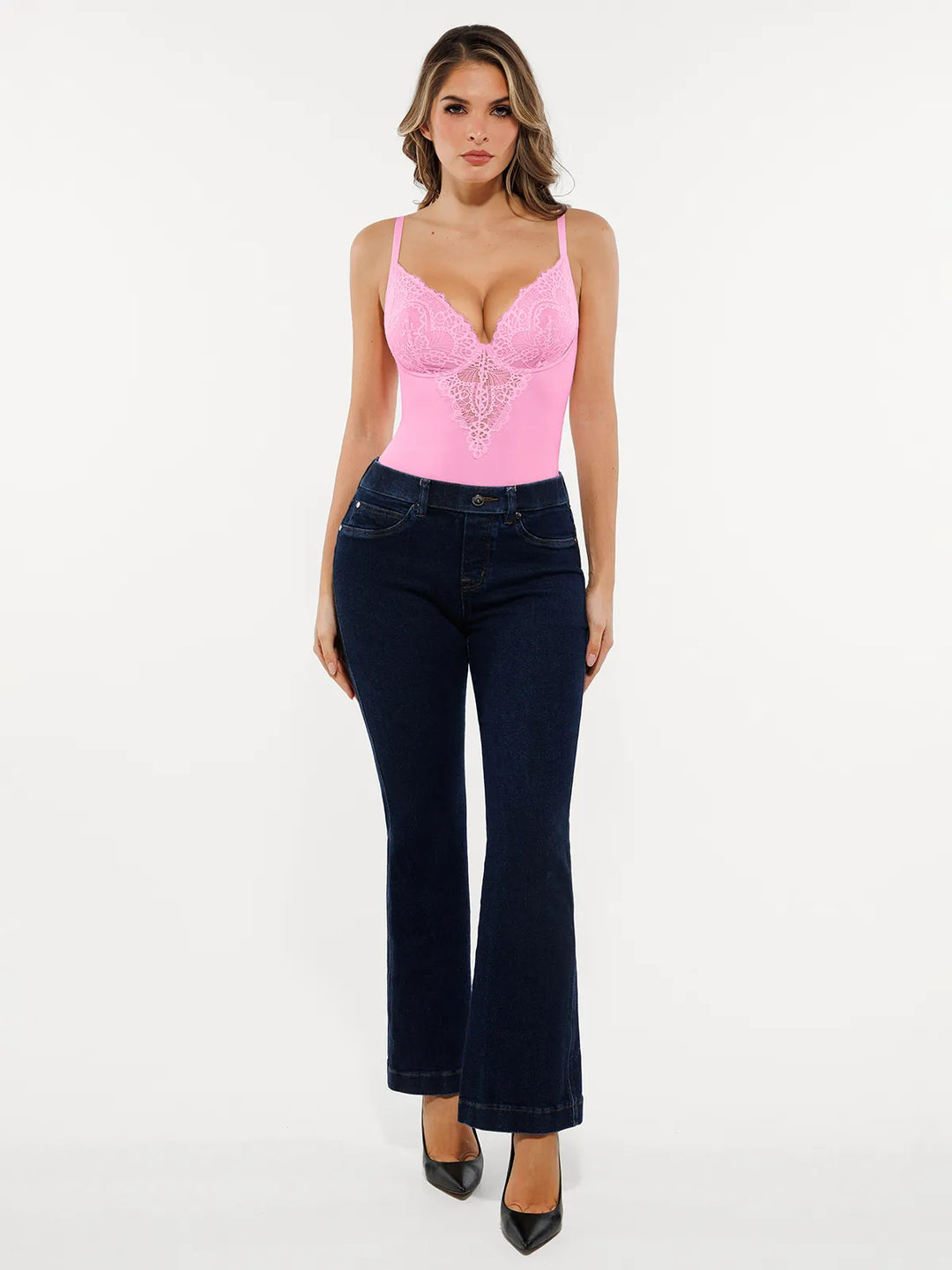 Seamless Lace V-Neck Shapewear Bodysuit - Modefluss