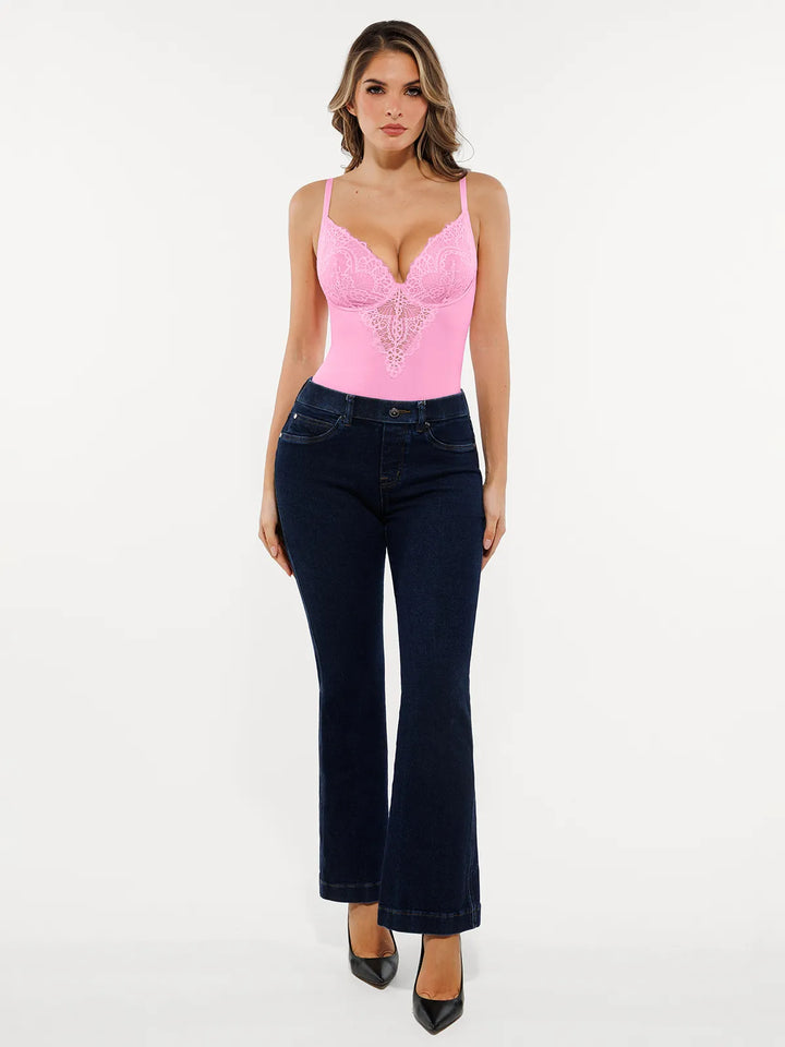 Seamless Lace V-Neck Shapewear Bodysuit - Modefluss