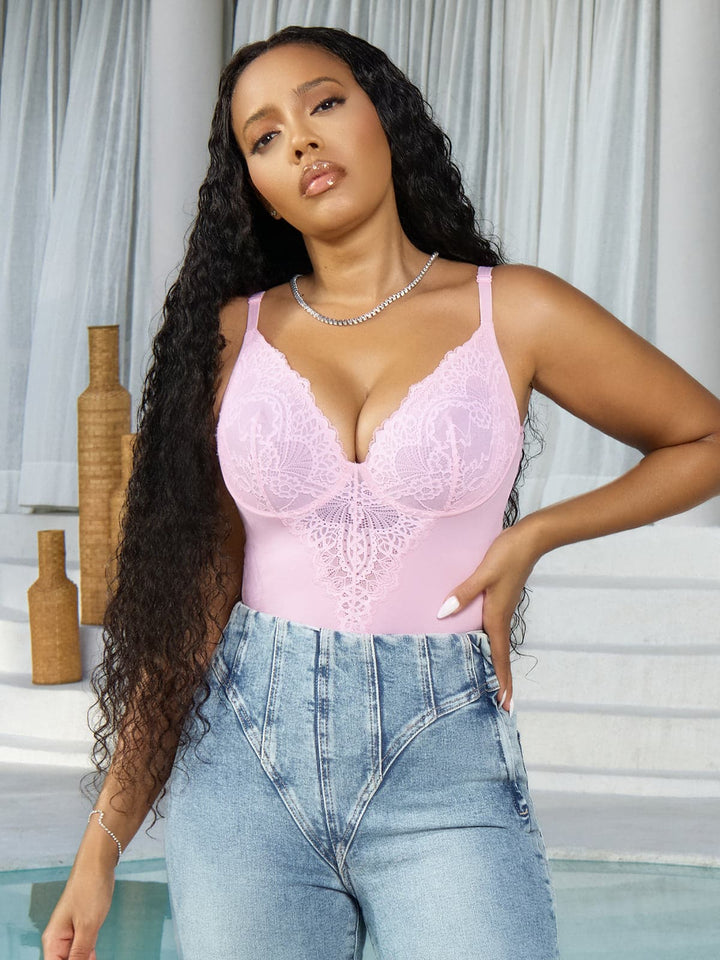 Seamless Lace V-Neck Shapewear Bodysuit - Modefluss