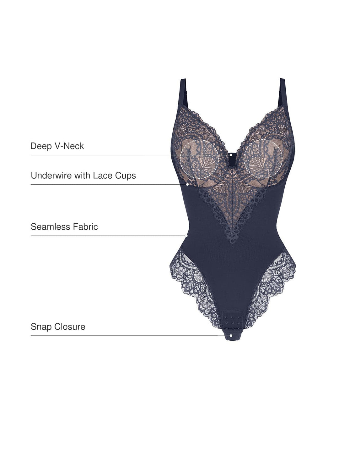 Seamless Lace V-Neck Shapewear Bodysuit - Modefluss