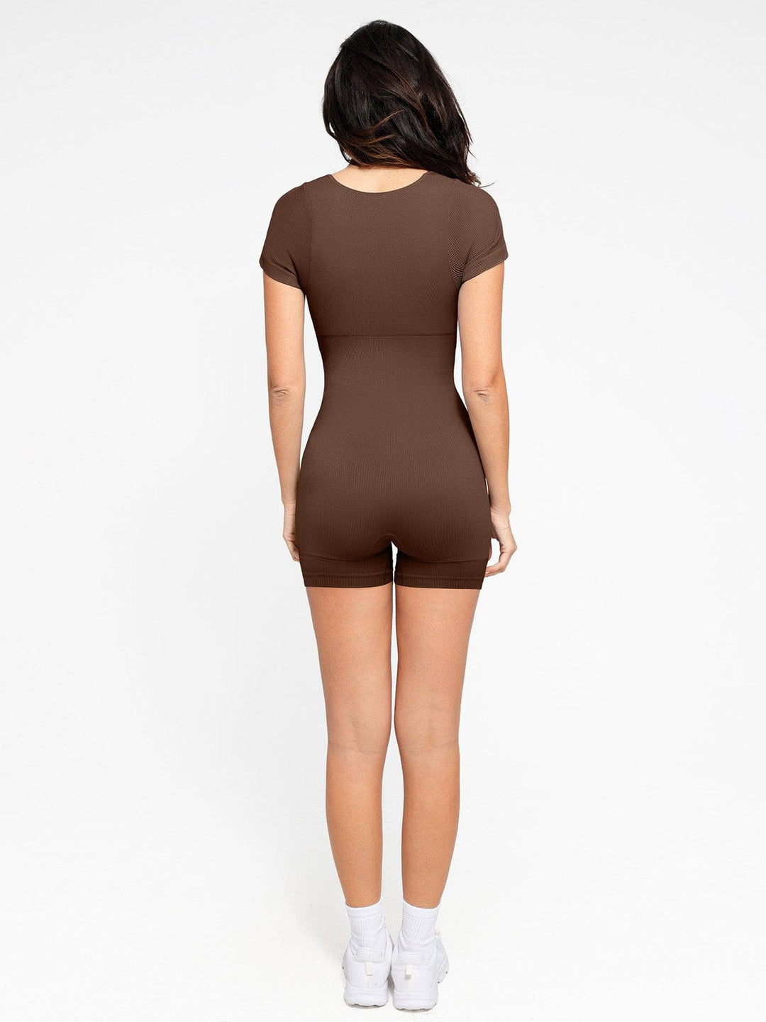 Shapewear Seamless Rib Square Neck Cap Sleeve Romper - Modefluss