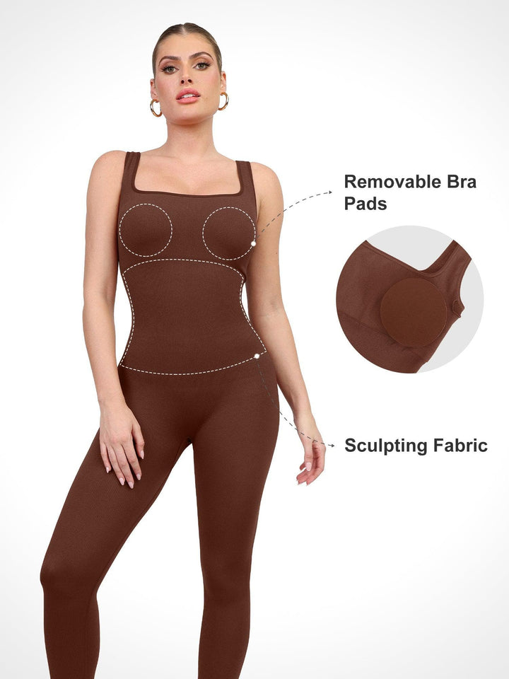 Shapewear Seamless Square Neck Tank Workout Jumpsuit - Modefluss