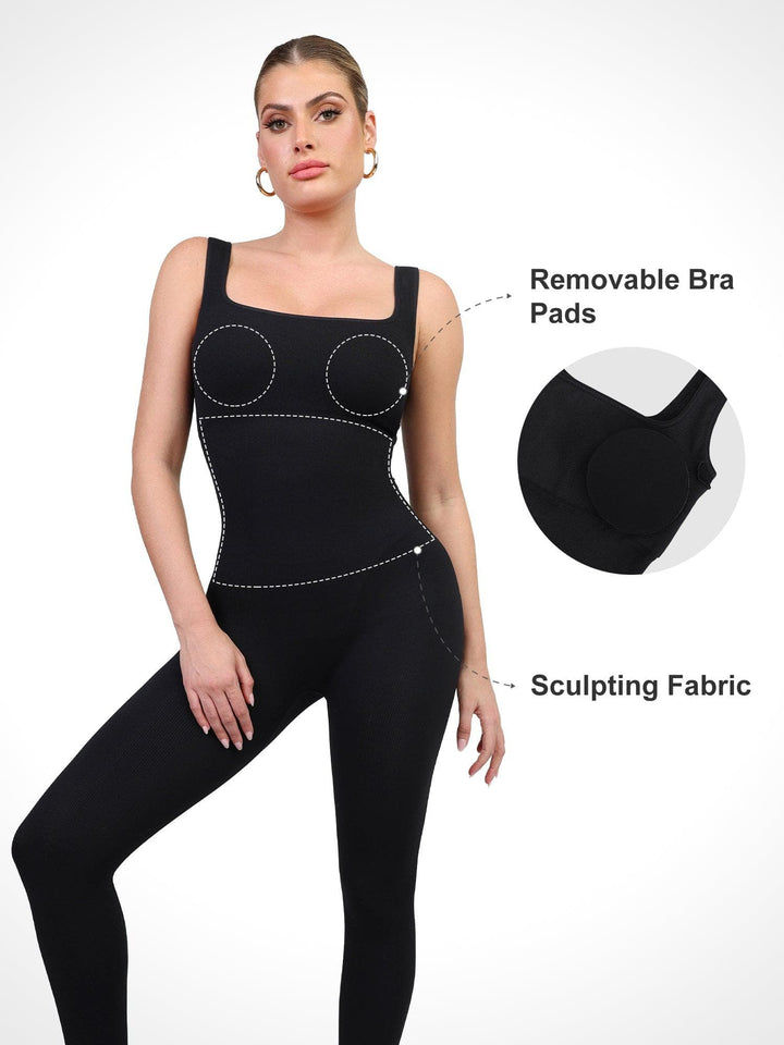 Shapewear Seamless Square Neck Tank Workout Jumpsuit - Modefluss
