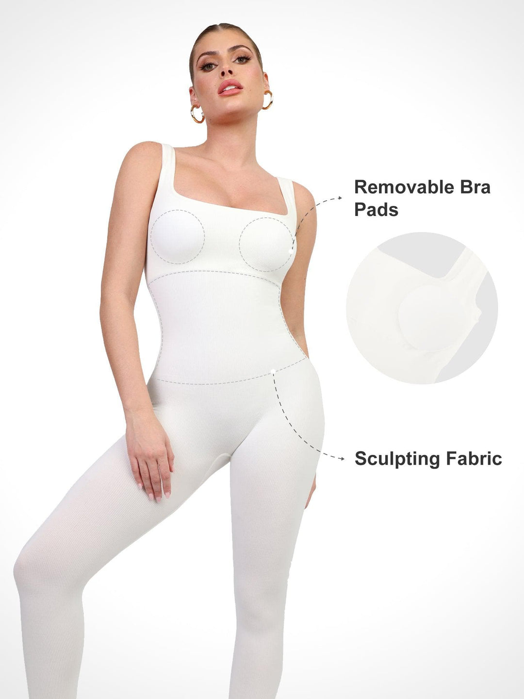 Shapewear Seamless Square Neck Tank Workout Jumpsuit - Modefluss