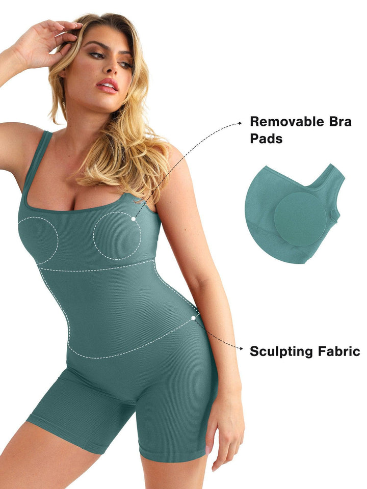 Shapewear Seamless Square Neck Smoothing Sport Romper - Modefluss