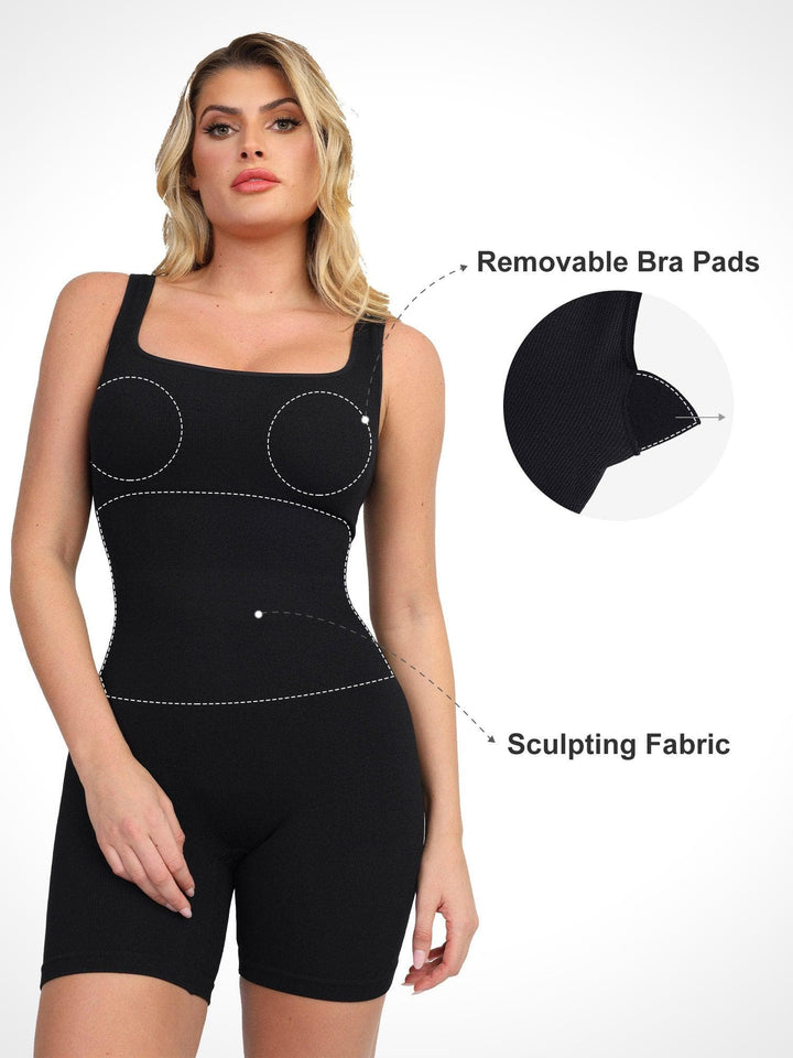 Shapewear Seamless Square Neck Smoothing Sport Romper - Modefluss