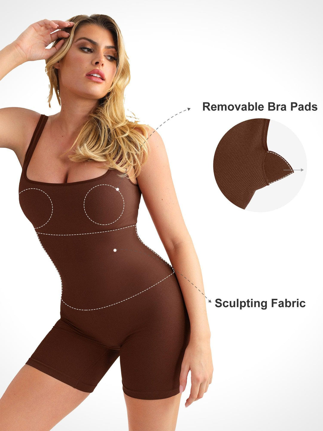 Shapewear Seamless Square Neck Smoothing Sport Romper - Modefluss
