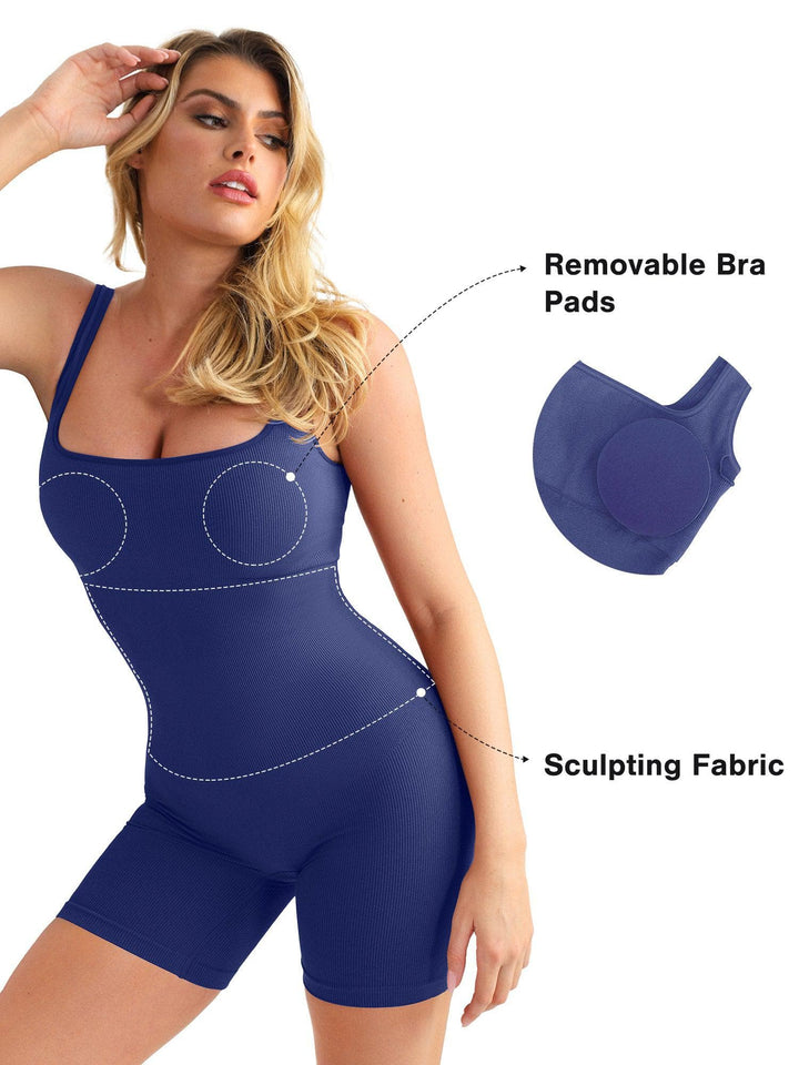 Shapewear Seamless Square Neck Smoothing Sport Romper - Modefluss