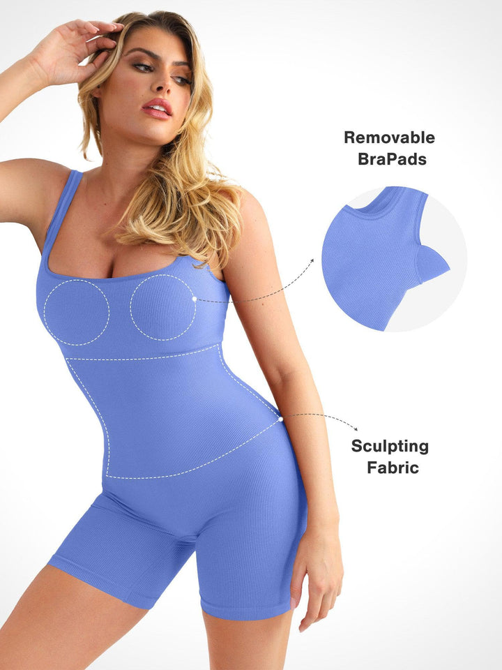 Shapewear Seamless Square Neck Smoothing Sport Romper - Modefluss